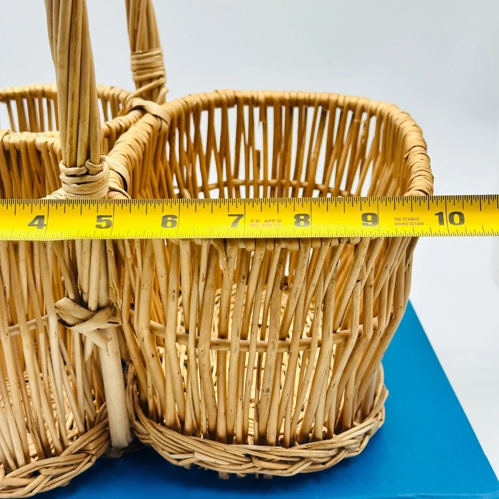 Vintage Wicker Woven Picnic Wine Bottle Basket with Handle Natural Farmhouse